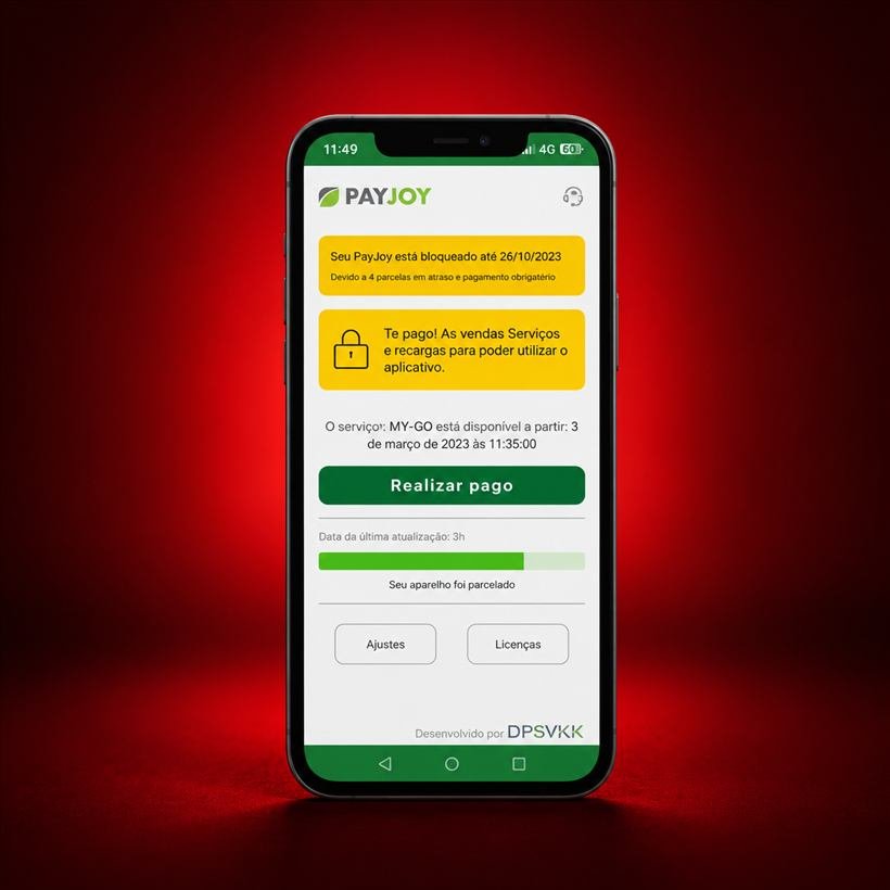 Exemplo de bloqueio PayJoy em celular
